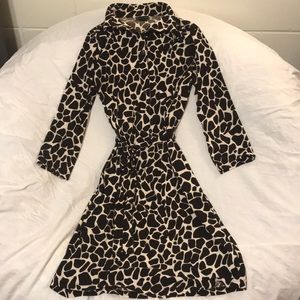 Giraffe Print Collared Dress with 3/4 Sleeves